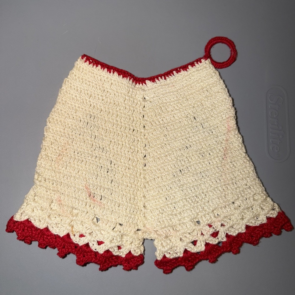 Crochet Potholder Dress Bloomers Red White 50s Handmade Cottagecore Grandma Vtg - Picture 4 of 10